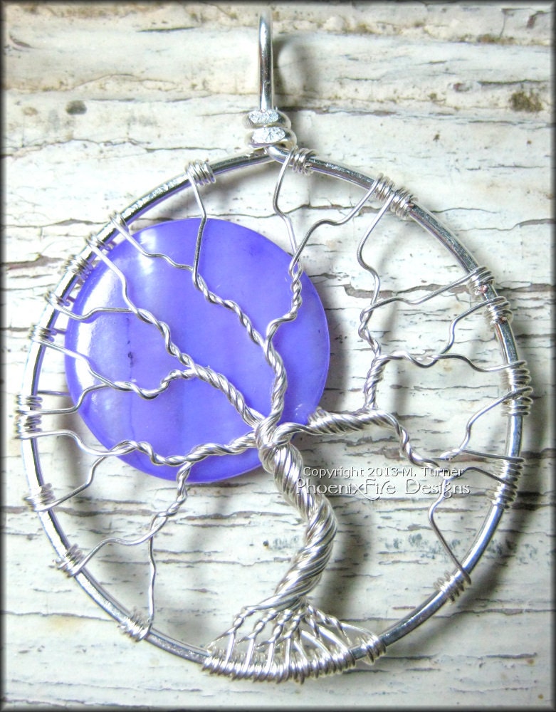 Purple Moon - Tree of Life Pendant in Sterling Silver Wire with Purple Pearl Shell Full Moon Night Magic Royalty