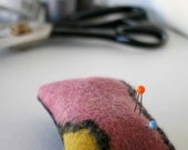 Pincushion - Hand Felted Merino Wool - Grey/Cream, Dusty Pink, Mustard Charcoal Lines