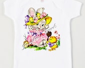 SALE 2T 3T Easter Bonnet Tee "Bunny Bonnet" T shirt Retro Tee Vintage Ready to Ship