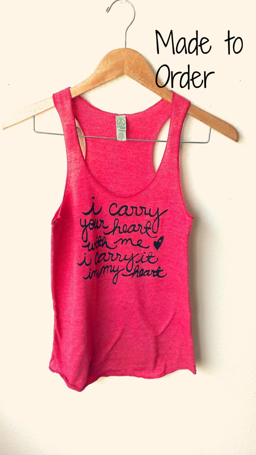 MADE TO ORDER. Small "i carry your heart" Alternative Apparel Racerback Tank in Eco Red