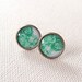 Green Floral Earring Studs - Floral Jewelry - Green White Flower Earring Posts