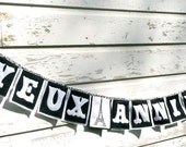 Paris-French joyeux anniversaire b&w banner/bunting hand embroidered and reusable: custom party or nursery decor art Il_170x135