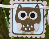 Baby Hoots Owl Banner Pink and Brown READY TO SHIP