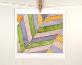 Abstract Geometric Art - Original Watercolor Painting - Chevron Art, Abstract Art, Geometric - Men Women - Tribal - Green Grey Yellow 6 x 7