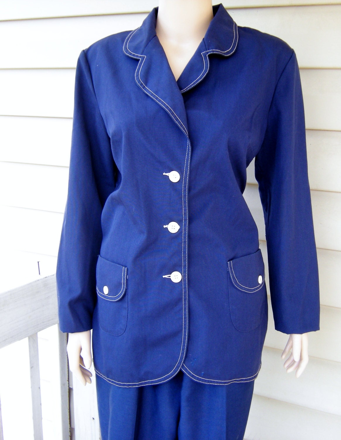 1970's Vintage Women's Navy Blue Pants Suit