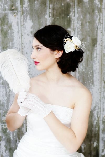 Vintage Golden Trifari Brooch and Hair Flower Fascinator with French Netting OOAK