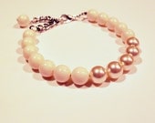 Ivory cream and white pearl Swarovski pearl color block adjustable bracelet with silver chain