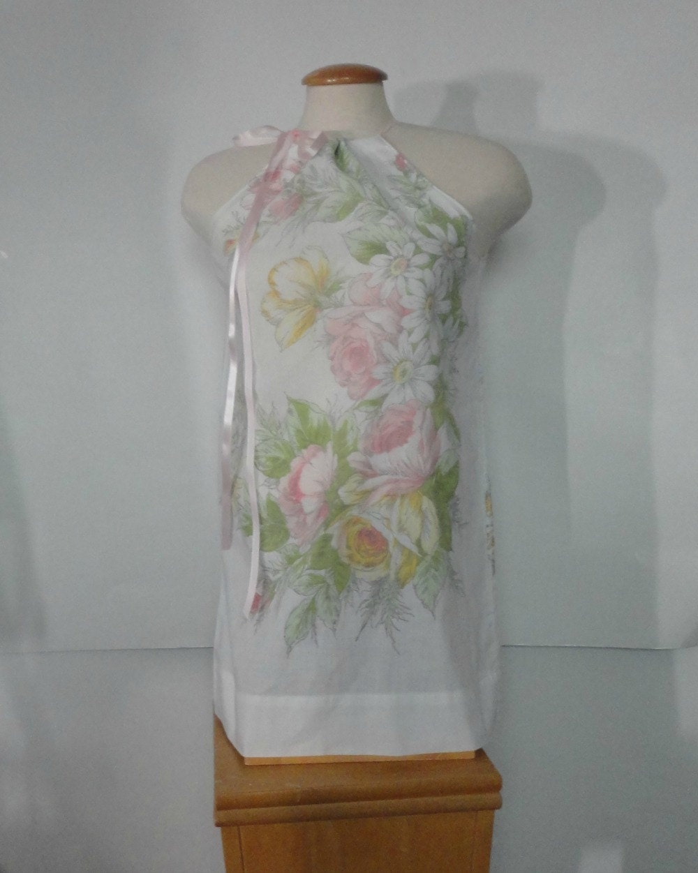 Womens Eco Fashion. Upcycled Clothing Women. Floral Dress. Pillowcase Dress. Halter Dress. Summer Dress. Cotton Dress.Romantic. Rose Dress