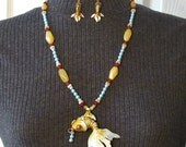 Articulated Cloisonne Gold Fish Necklace and Earrings Set - SS05