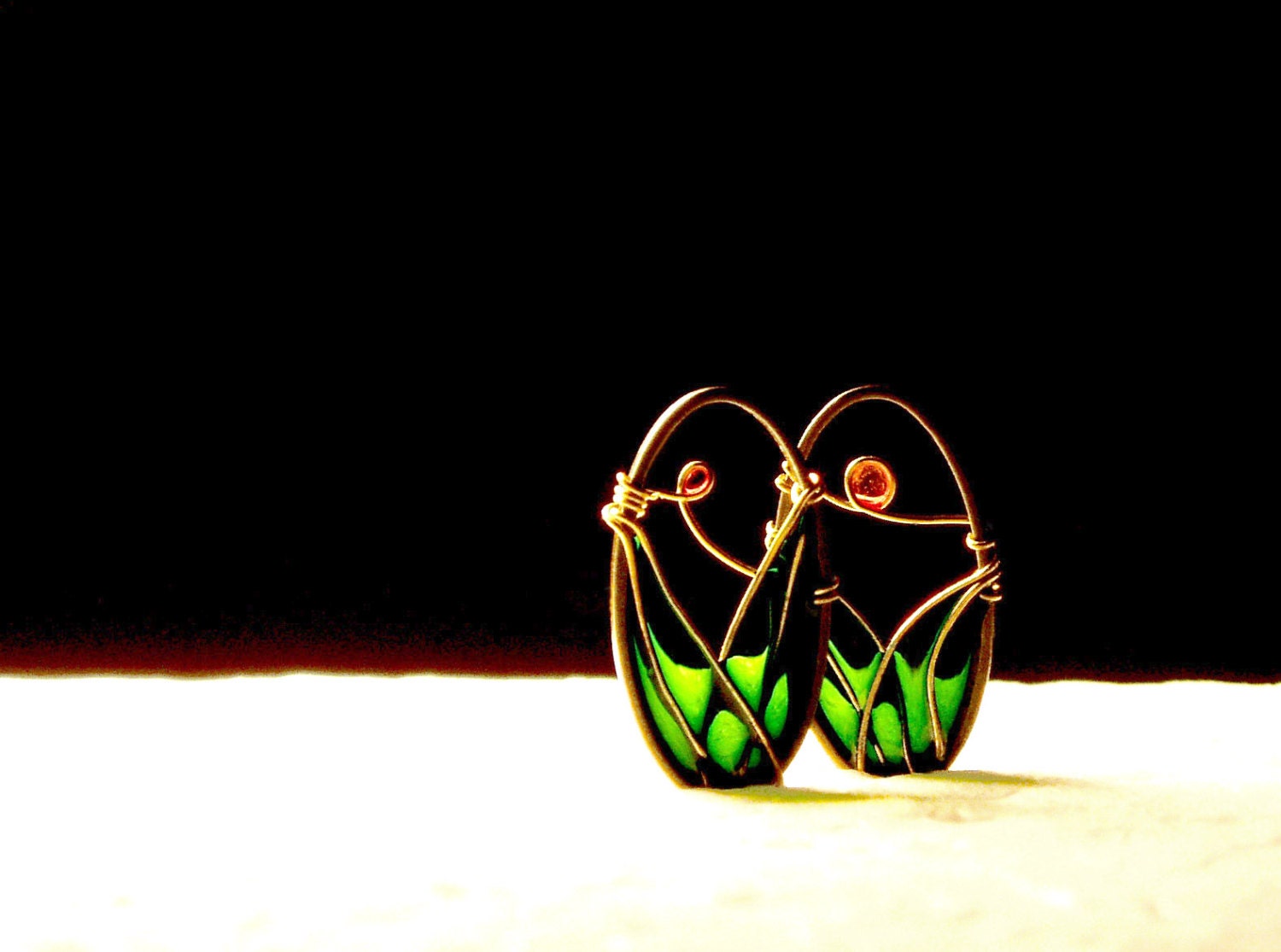 Tiny Landscapes Brass Earrings. Green Earrings. Unique Earrings. Dangle Earrings. Wire Wrapped Earrings. Oval Earrings. Original Earrings.