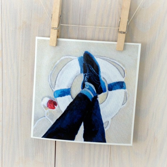 Oxford blues navy nautical, jeans, men, boat, dad, father, print from original painting 6x6 print from original painting by Cathie Carlson