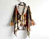 Earth Tone Sweater Long Brown Cardigan Upcycled Clothing Women's Boho Top Olive Green Eco Clothes Gypsy Style Large XL 'DEZZI'