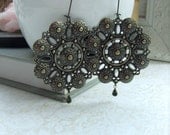 A Round Metal Filigree Vintage Inspired Earrings. Statement Earrings. Unique. Vintage Victorian Inspired. Art Deco. Gothic.