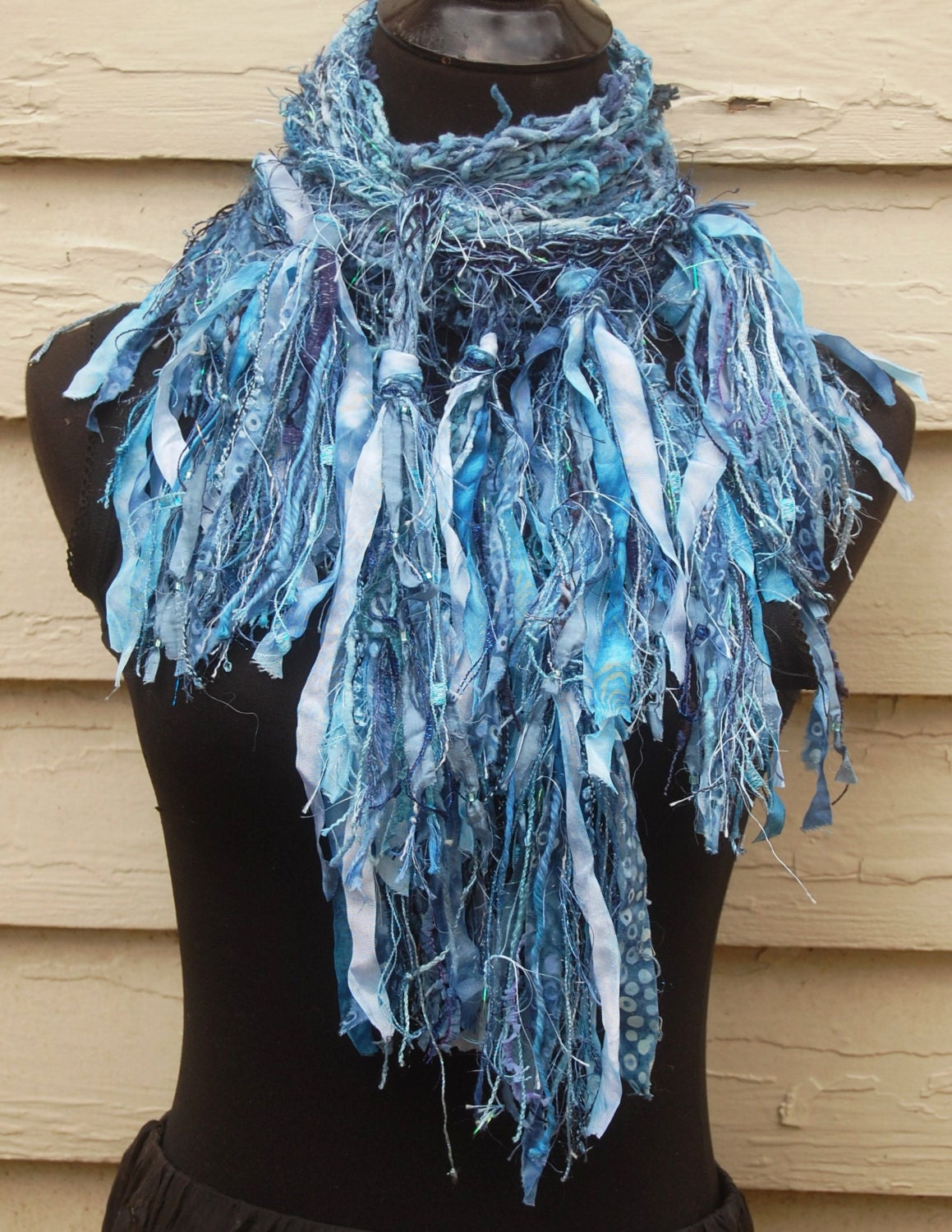 Shades of Blue Handmade Crochet Shawl Wrap