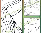 Colour Me In: Flower Figures, Digital Collage Sheet by Jennibellie