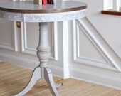 Duncan Phyfe Gray Painted Drum Table, Library side table, little breakfast nook