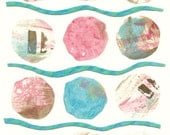 Original Collage Pink and Turquoise Circles with Bands