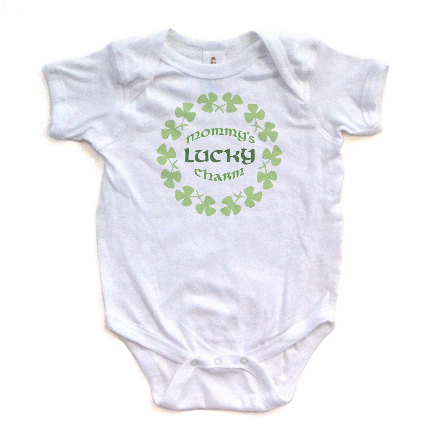 Mommy's Lucky Charm- St. Patrick's Day - White or Light Yellow Short Sleeve Baby Bodysuit - 0409-4400