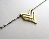 Chevron cutout pendant bib necklace on antiqued brass chain, vintage pendant, upcycled geometric jewelry