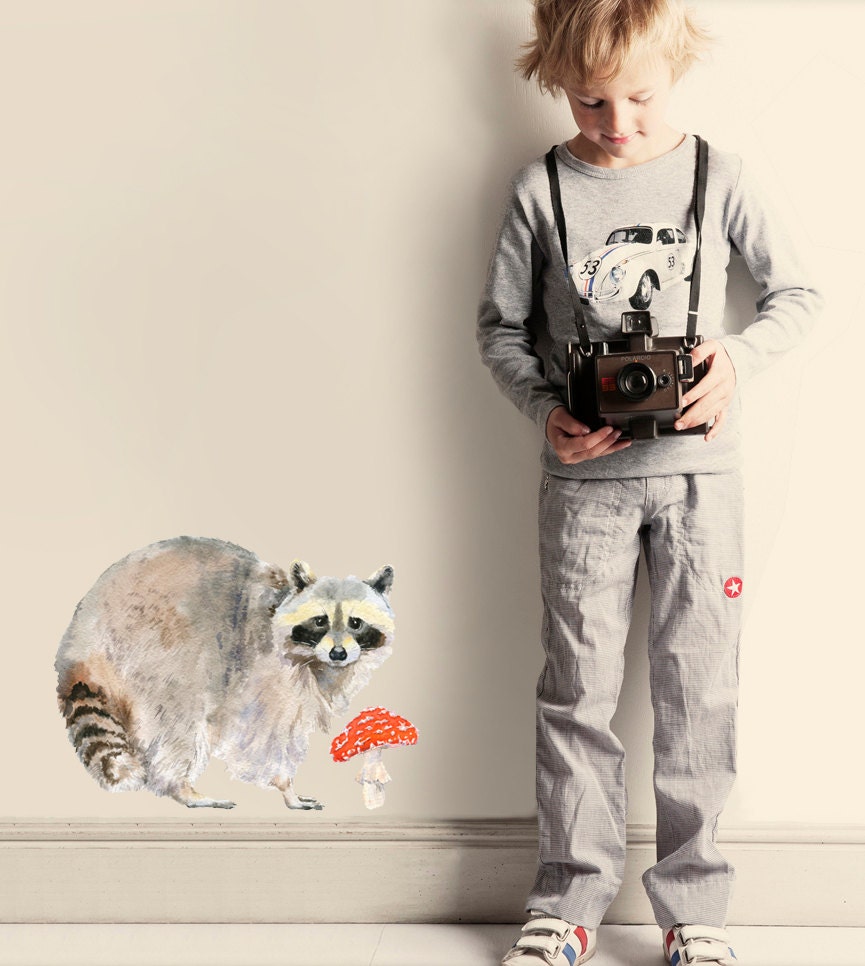 Raccoon Wall Decal, Fabric Wall Sticker (not vinyl)