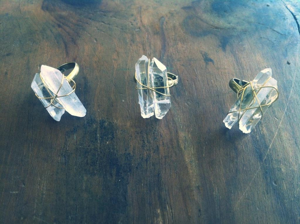 Wired Wrapped Quartz Crystal Ring, Adjustable Ring, Statement Ring, Cocktail Ring