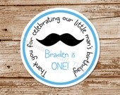 SET of 12 MUSTACHE Favor Tags, Stickers  :  Personalized, Little Man, Little Mister, Color Choices