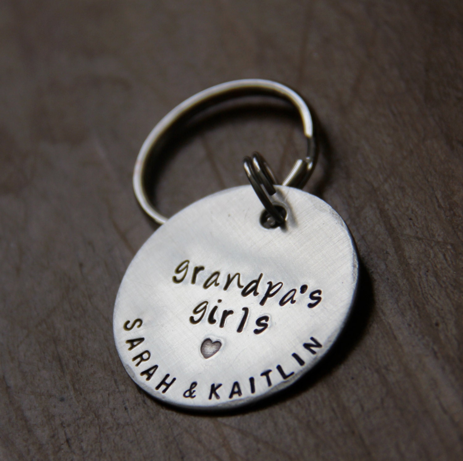 Custom Keychain for Grandpa / Papa in 1.25'' Personalized, Hand Stamped Silver- Great for Grandparents, Dads, Moms & Gifts