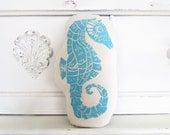 Plush Seahorse Pillow. Hand Block Printed. Customizable Colors. Made to Order.