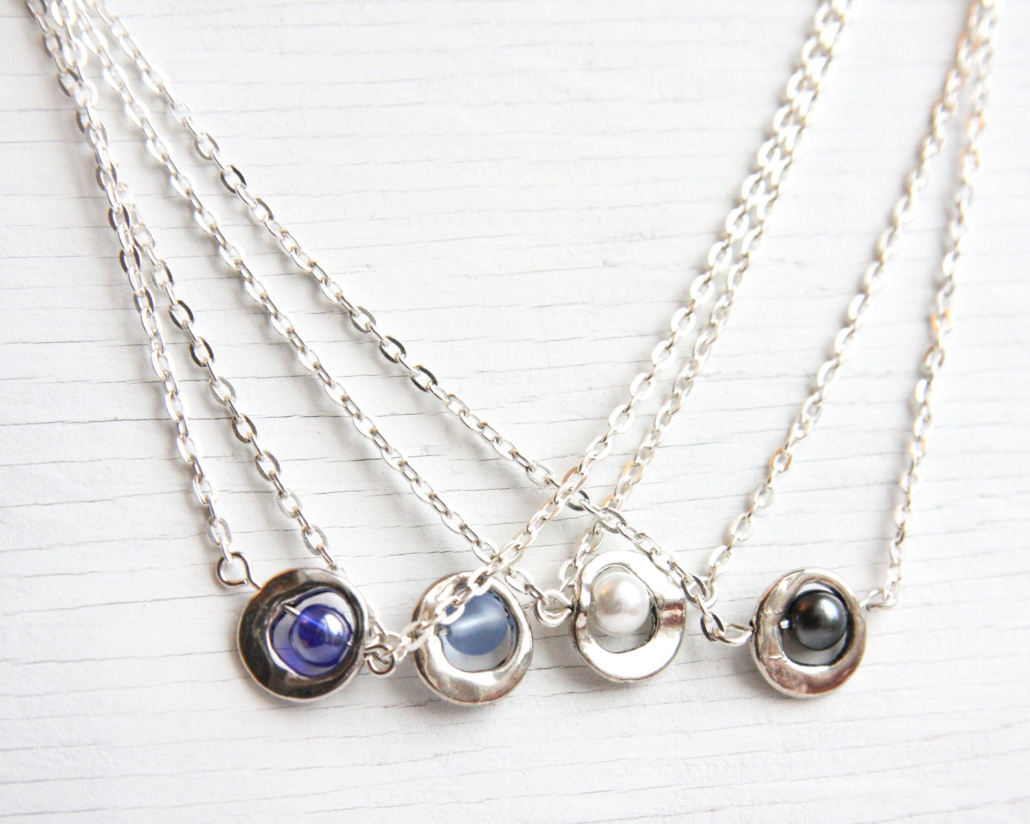 Small Dainty Necklace, Sterling Silver Chain, Simple Everyday Jewelry, Layering Necklace, You Chose White or Black Pearl or Blue Glass
