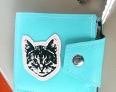 Neon Mint and Pink Cat Wallet - Get your Meow on - Vegan