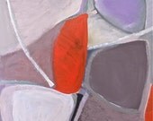 Large Abstract Painting-Colors:-Light Mocha-Bright Orange-White-Pale Clay Green-Pale-Cream-Pale Rose and Black