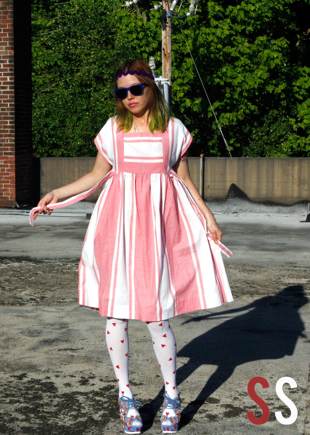 1970s babydoll dress // 70's faux pinafore dress // Spun Sugar
