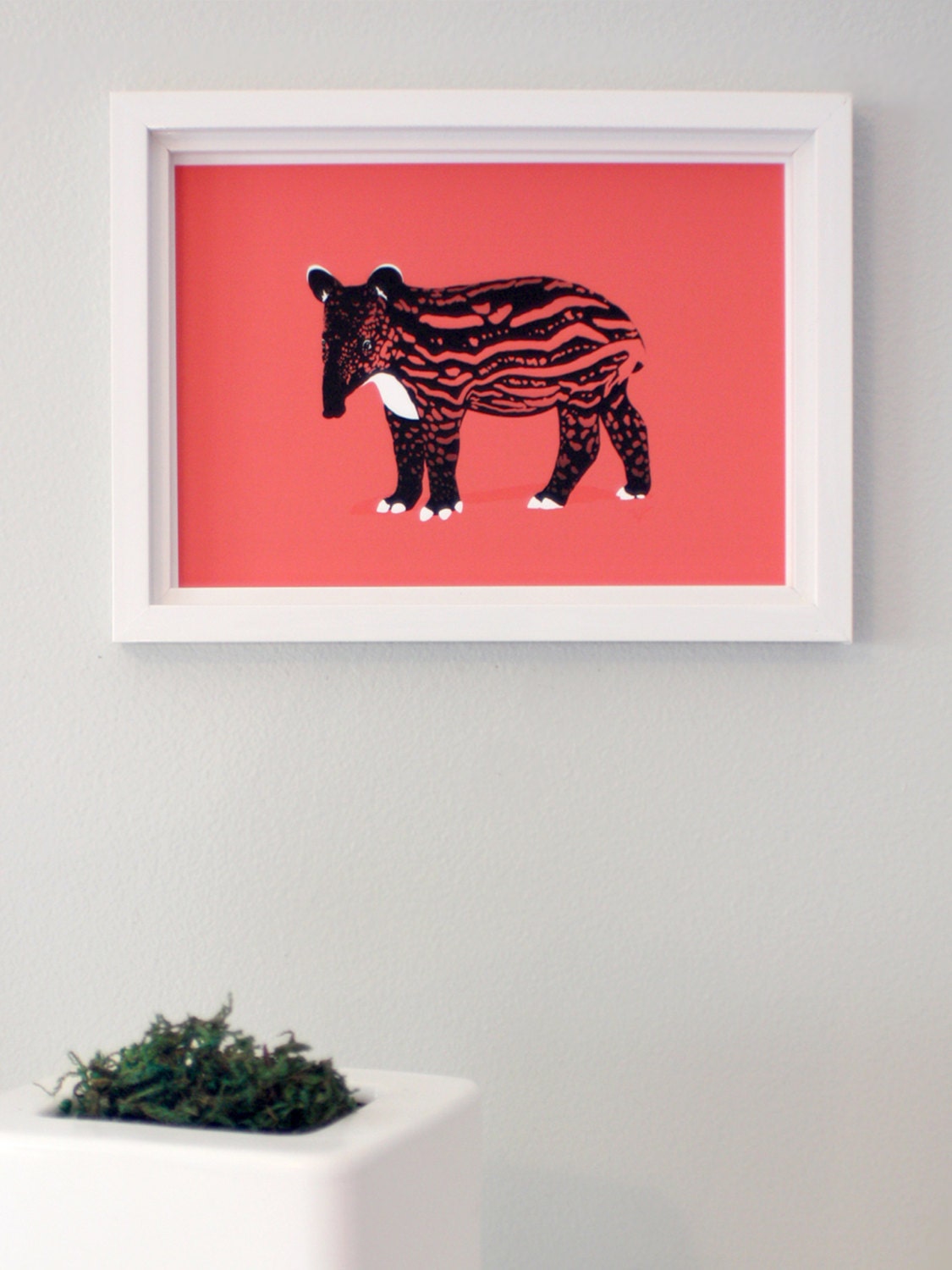 Tapir No. 1 5x7 illustrated digital art print, digital illustration, drawing, Salmon pink, coral, bright, modern art, animal, neon