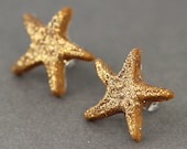 Starfish Earrings : Gold Glitter Beach Studs, Copper Polymer Clay, Resin, Wedding, Artisan Tree, ArtisanTree, Bridesmaid, Fun, Simple