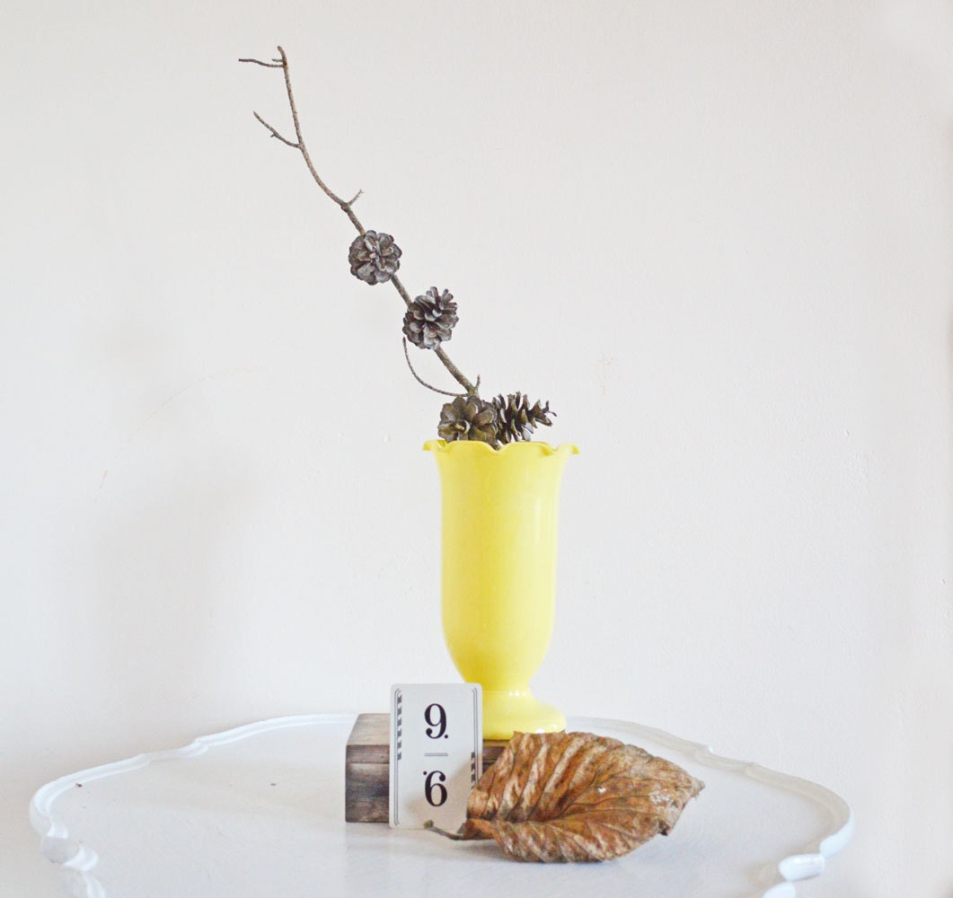 Lemon Yellow Vintage Plastic Vase Meridian Plastics Marbled Ruffled Fluted Footed Vase Shabby Chic Decor Cottage Decor Wedding Decor
