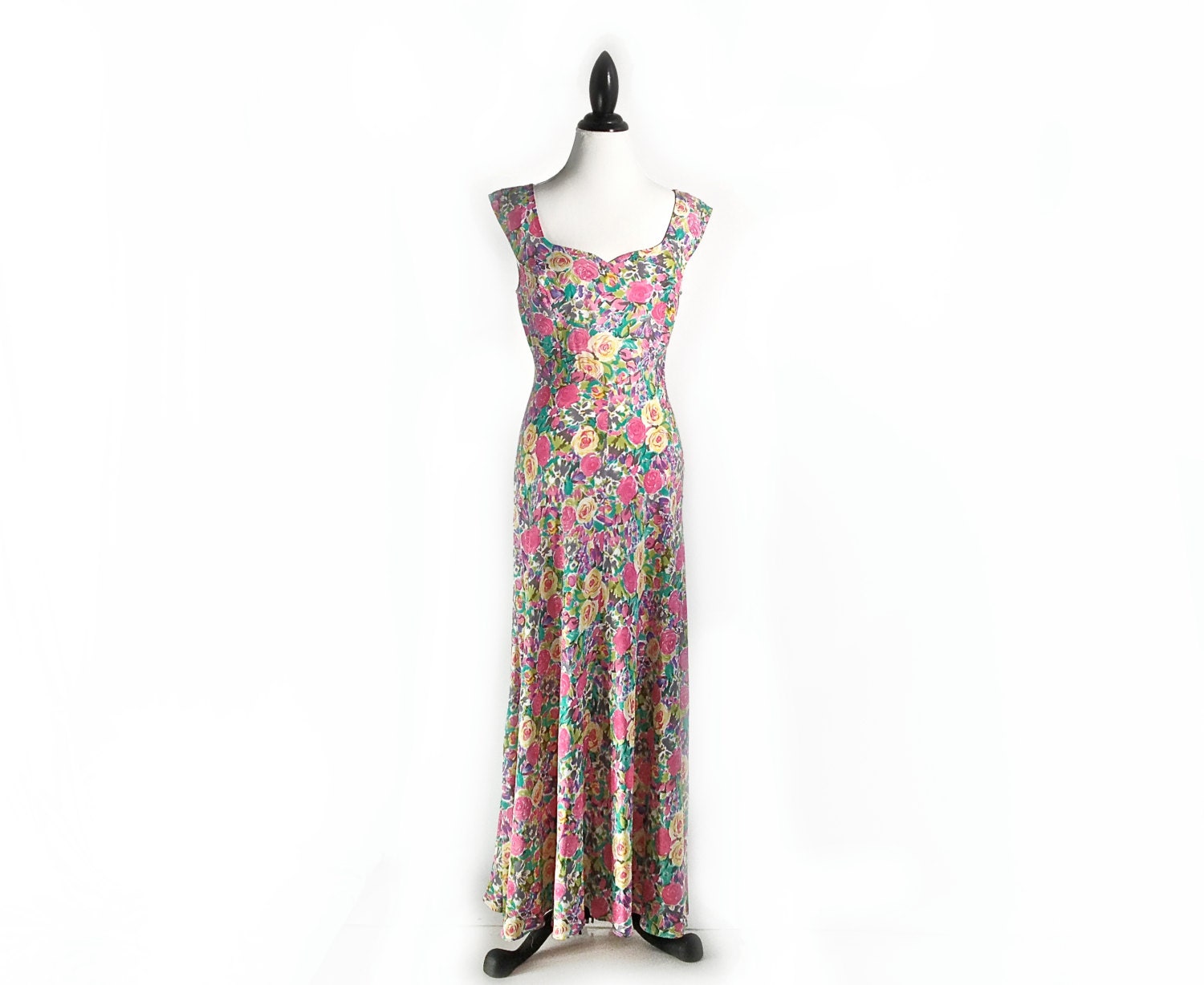 90's Paris Blues Pastel Floral Maxi Dress