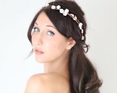 Tiny Rustic Flower Crown, woodland wedding, bridal accessories, wedding hair, tiara, white,flower halo- JANELLE -