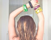 small seafoam green multifaceted eco resin bangle with metallic gold flakes