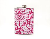 Pink and  White Hip Flask, 8oz Stainless Steel, Wedding Flask, Womens Flask, Bridesmaids, Girls Gift