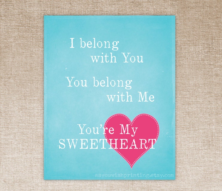 The Lumineers  Ho Hey I Belong With You Song 8x10 Print - You're My Sweetheart Customized Heart Valentine's Day Wall Art