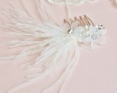 Ivory Bridal Hair Accessory, Fascinator, Feather, Rhinestone, Crystal, Pearl, Hair Comb, Wedding Headpiece