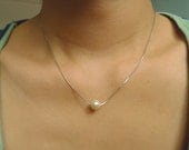 Floating Pearl Necklace - Single Swarovski Pearl Silver Necklace - Bridesmaids Pearl Necklace Under 10