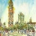 India sketch cricket in Mumbai, Indian art, 8x10 print from an original watercolor sketch