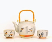 Vintage Japanese Ceramic 4 Cup Tea Pot and Coordinating Cups Asian Font Happy Chinese New Year