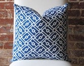 Fretwork - Blue - Duralee - Pillow Cover - 20 in square - Designer Pillow - Decorative Pillow - Throw Pillow