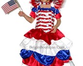 Pageant RWB Glitz OOC National Patriotic 4 July casual wear custom 12m 2 3 4 5 6 7 8 9 10 yrs