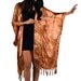 Salmon Tie Dye Silk Gypsy Beaded Fringe Tassel Kimono Duster