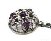 Kaleidoscope pendant - amethyst and black spinel round dome pendant, goth victorian baroque purple black violet