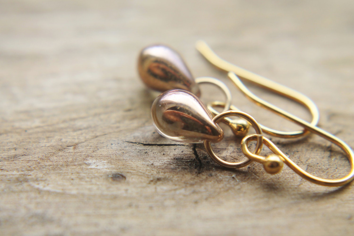 Small Gold Earrings - Petite Czech Glass Modern Drop Handmade 14k Gold Jewelry Gifts for Her.