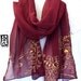 Red Silk Scarf. Hand Painted Silk Scarf. Silk Chiffon Scarf. Japanese Floral Scarf. Merlot Red Wisteria. Made to Order. 13x69 in.